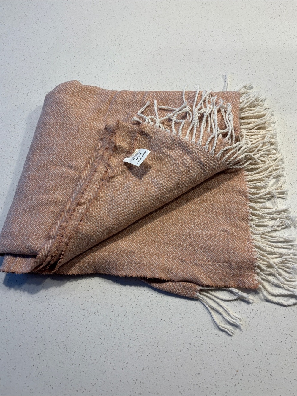 Woven Italian Herringbone Throw Blanket | Dusty Rose/Peach approx 50x55